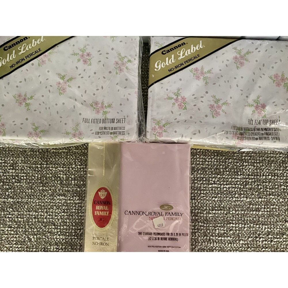 Cannon VTG Sheet Set Gold Label Non Iron Percale Full Size W Pillowcases Pink H1